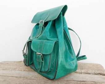 Blue Aqua Turquoise Leather backpack bag Handmade by NoussaBags