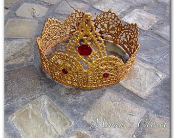 Queen Ann ~ Golden Lace Crown Newborn Gold Tiara Lace Tiara Newborn Lace Crown