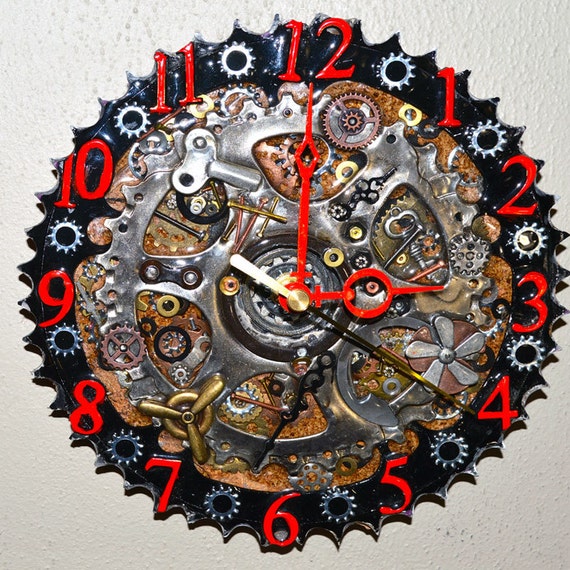 Upcycled bicycle gear clock bike clock by BikeWareAccessories