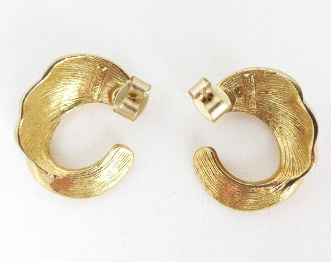 Pierced Earrings, Half Hoop Studs, Monet Gold Tone Earrings, Vintage Jewelry, Classic Monet Jewelry Gift for Her