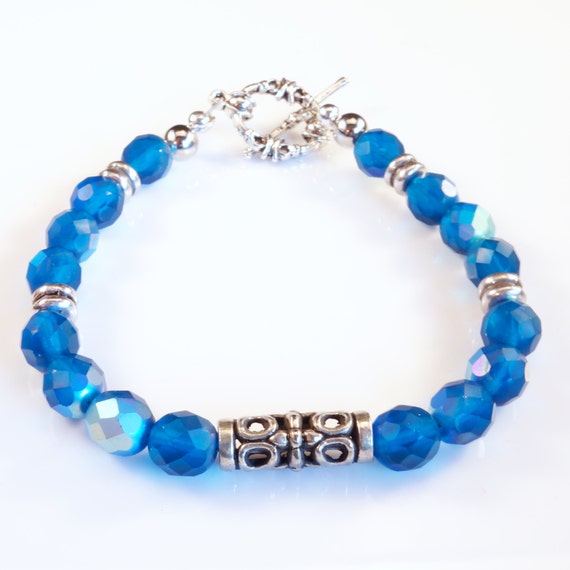 Women's Blue with Silver Beaded Bracelet