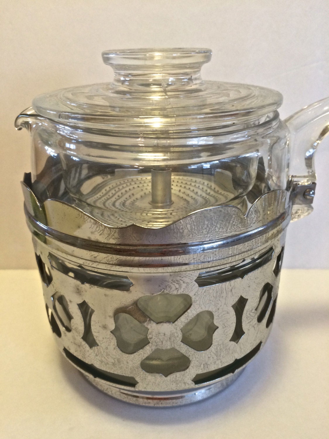 Vintage 1950s Pyrex Glass 6 Cup Stove Top Coffee Pot with Mod