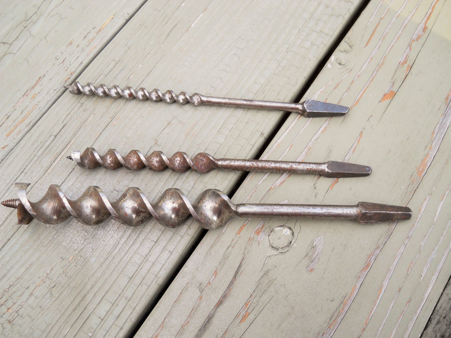 A Trio of Vintage Auger Bits by UncleJimmysAttic on Etsy