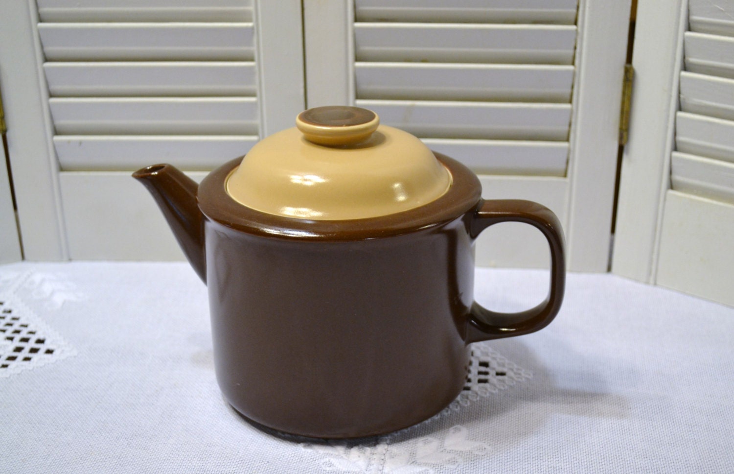 Vintage Teapot Brown Beige Stoneware Made in Japan