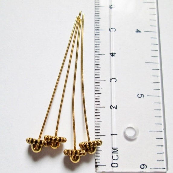 10 pcs Fancy Head Pins 52 mm antique gold Lead Nickel