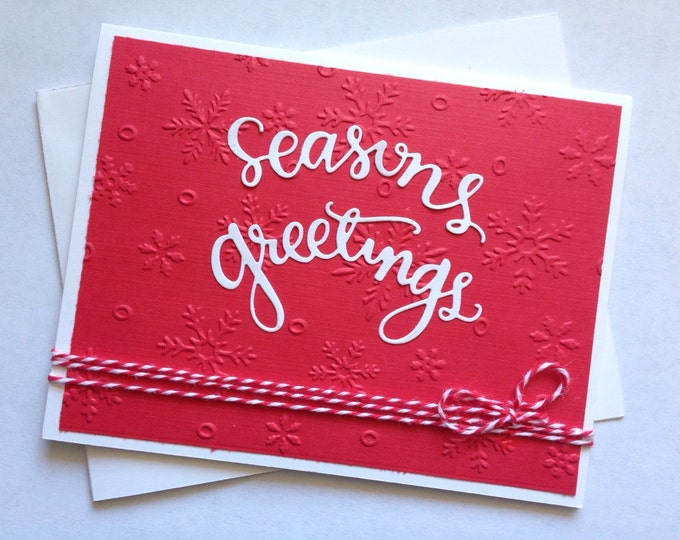 12 Embossed Christmas Card Sets / Seasons Greetings Card Sets / White and Red Holiday Card Sets/ Merry Christmas Card Sets