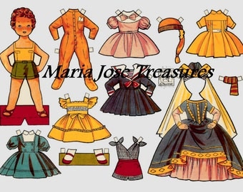 Vintage Spanish Paper Dolls Medieval dress - Digital Download