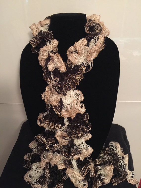 Black white and gold ruffle scarf