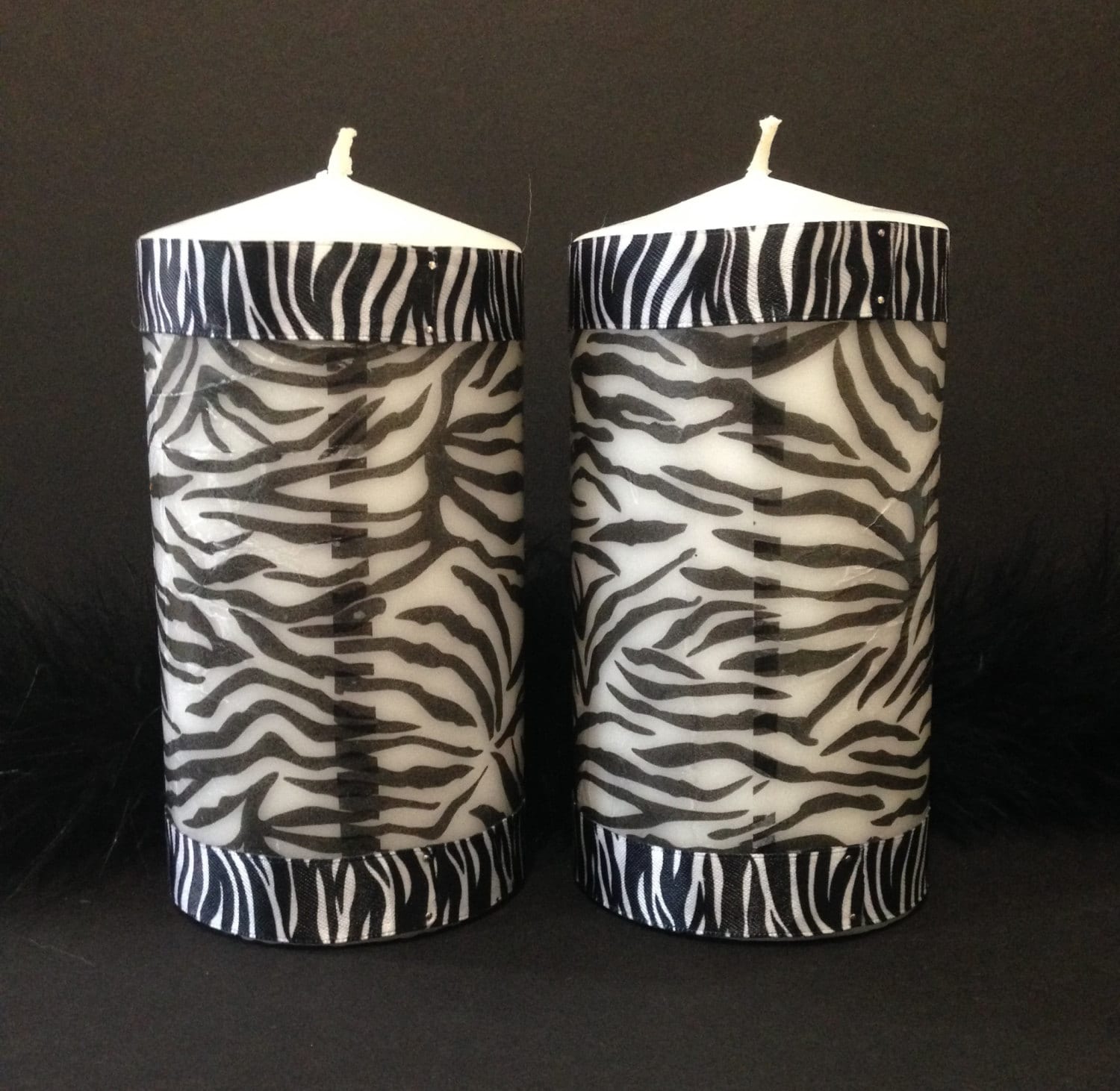 Zebra Print Pillar Candles/ Black and White Zebra Candles/