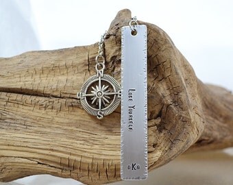 Personalized Bookmark - Hand Stamped Bookmarker - Gifts for Readers - Compass - Lose Yourself - Custom Gifts by Pink Lemon Design