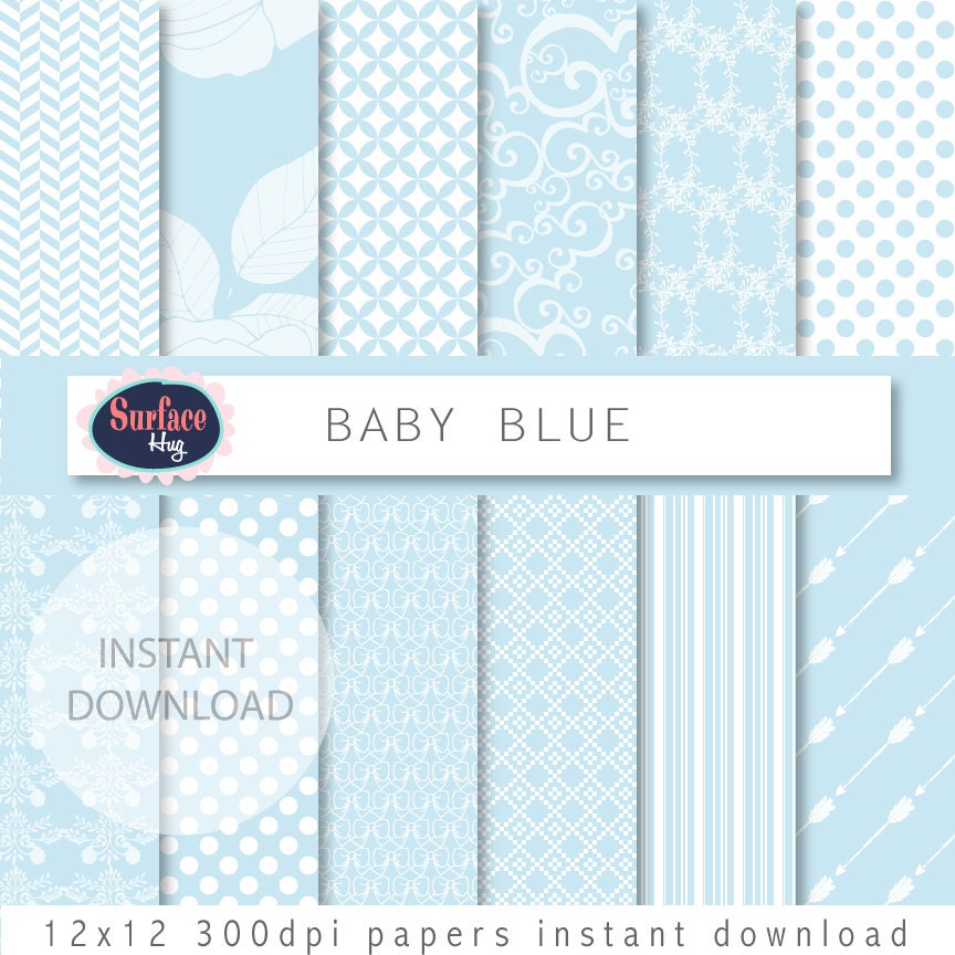 Blue digital paper BABY BLUE coloured patterns suitable for