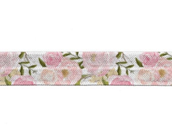 5/8" Romantic Floral Fold Over Elastic, FOE, Print, Pattern