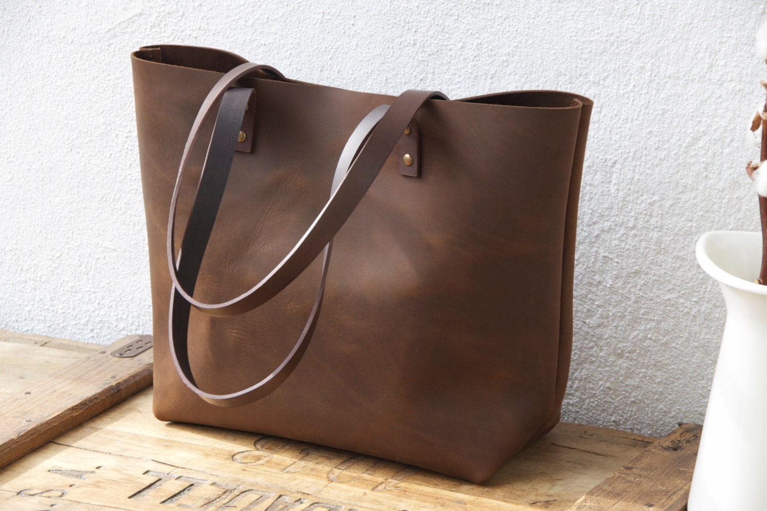 Large Brown Leather tote bag. Sturdy Premium by VermutAtelier