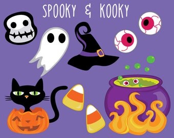 Halloween Clip Art Icons - Ghost Clipart - Black Cat