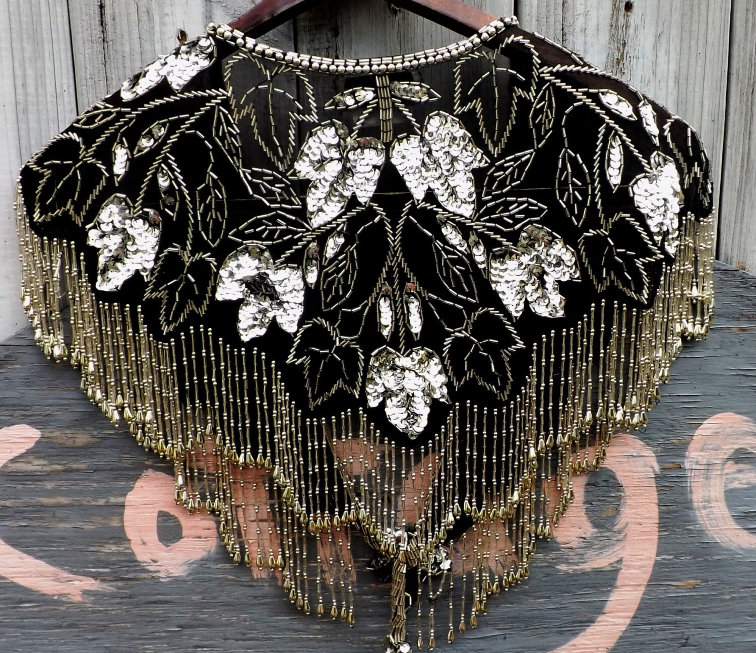 Vintage Sequins Beaded Fringed Shawl