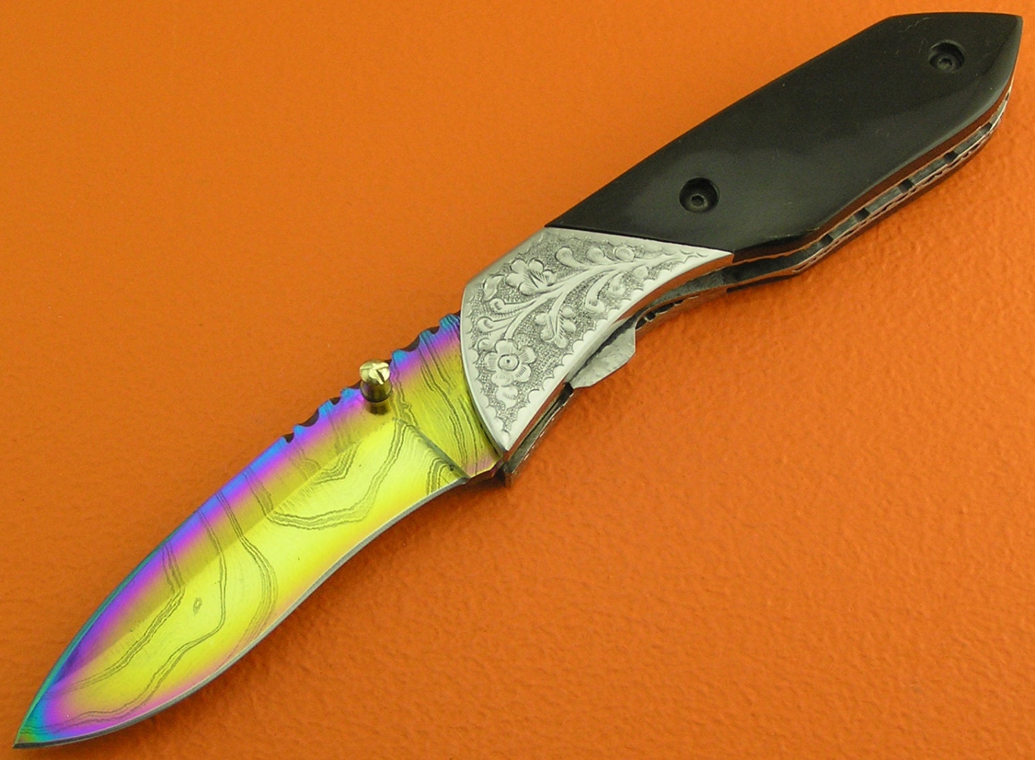 100% Handmade & Forged Rainbow Titanium Coated Damascus Steel