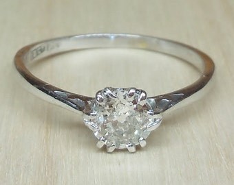 ... Rose Cut Diamond 18k White Gold Platinum Engagement Ring 1900-1920 Art