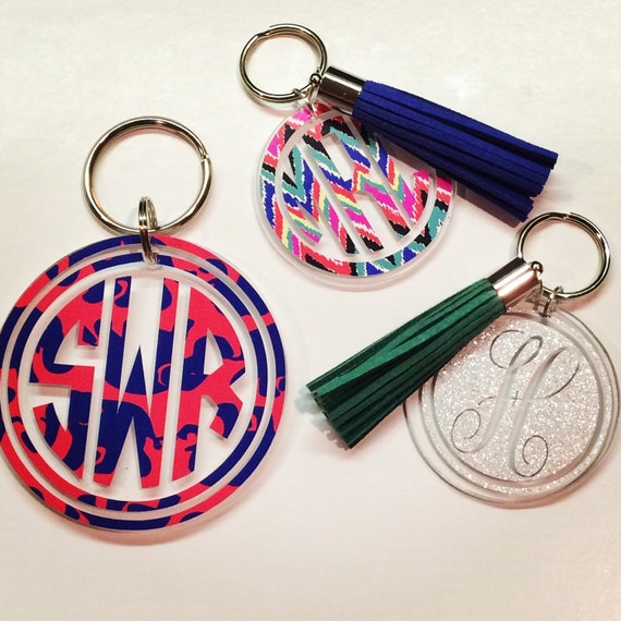 Monogram Decal 2 Acrylic Keychain with Tassel by WhatsInANameShop