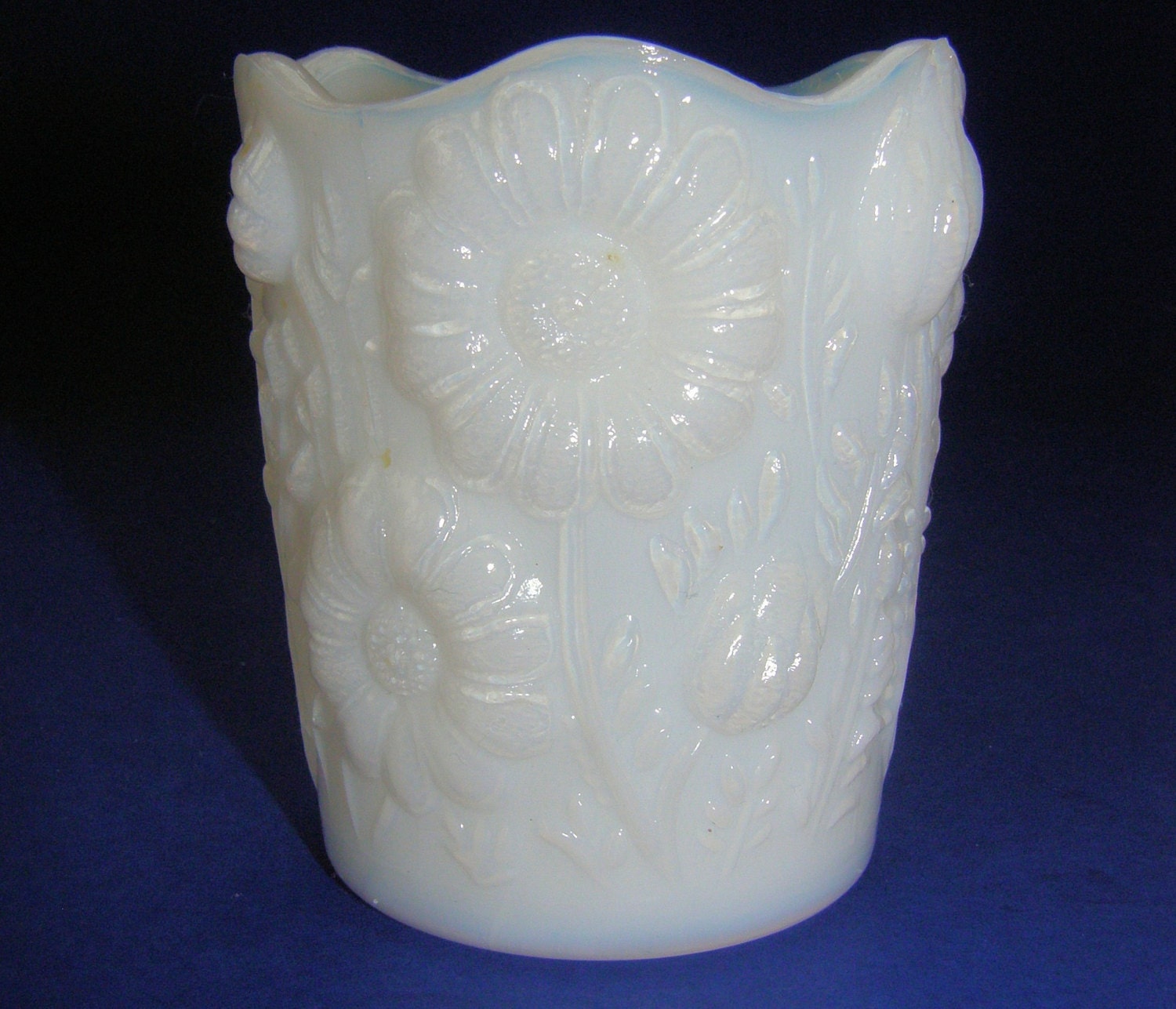 Vintage Milk Glass Toothpick Holder Sunflower Design