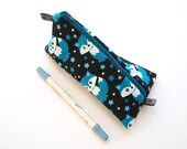 Pencil case, Pencil Pouch, black, petrol, white, with fox
