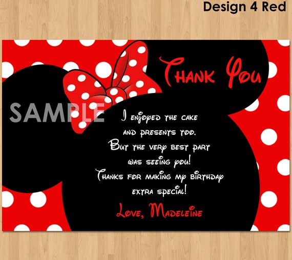 Minnie Mouse Thank You Card Personalized Minnie Thank You