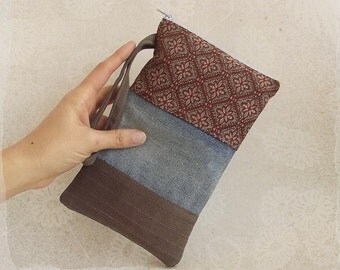 Hipster patchwork phone pouch, Hand made boho wristlet cell pouch ...