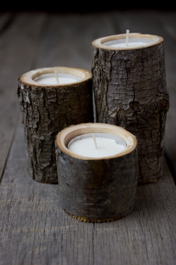 Log Tea Light Holders Rustic Wedding by ThePinkBunnyWeddings