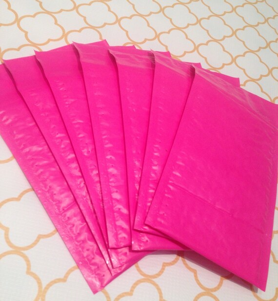 50 4x8 Hot Pink Glossy Poly Bubble Mailers 4x8 Padded by ShipAway