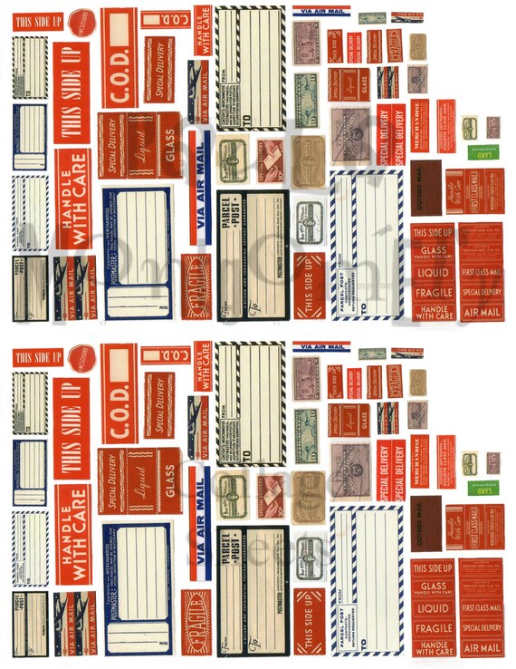 Vintage Parcel Box/Mailing Labels Digital Download Collage