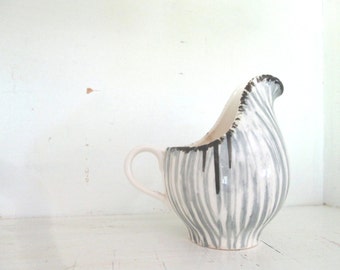 Vintage Gray, White and Black Pottery Pitcher/Creamer, Mid Century Style