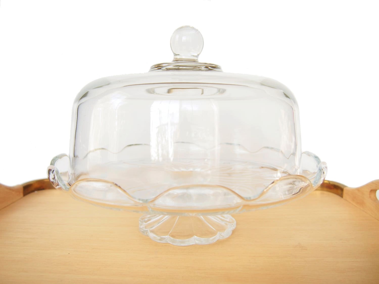 Vintage Covered Clear Glass Cake Plate Stand Dome Lidded