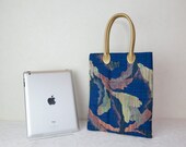 Blue Tote Bag "Rhapsody in Blue" (Japanese Kimono Bag; Kimono Tango Tote Bag;  Blue Japanese Bag Kimono Tote Bag; Floral tote bag, Japanese)