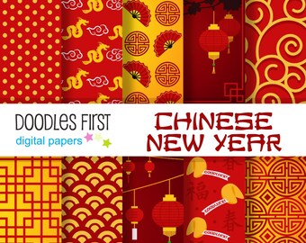 Chinese New Year Digital Paper Pack Includes 10 for Scrapbooking Paper Crafts