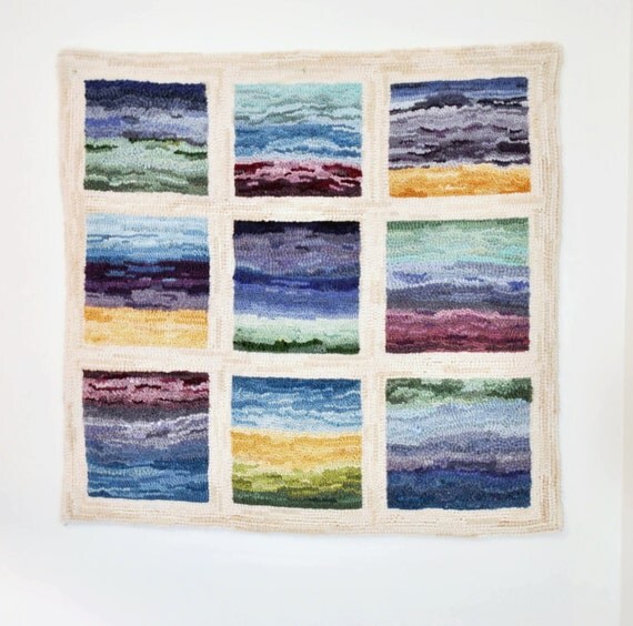 Modern Abstract Landscapes Hand Hooked and Hand Dyed Wool Rug