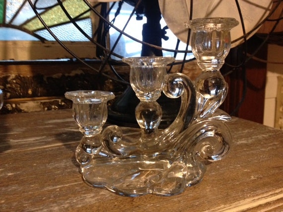 Antique Art Deco Crystal Double Candle Stick Holder