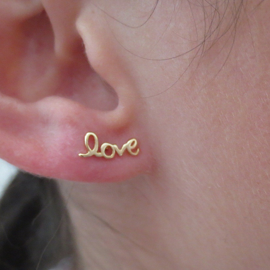 Gold Love Stud Earrings/Minimalist Earrings/Small Love Post