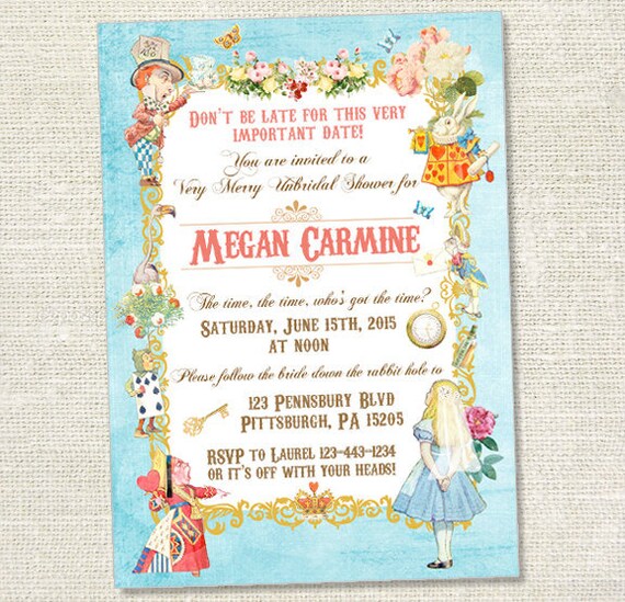 Alice in Wonderland Bridal Shower Invitation Vintage Digital