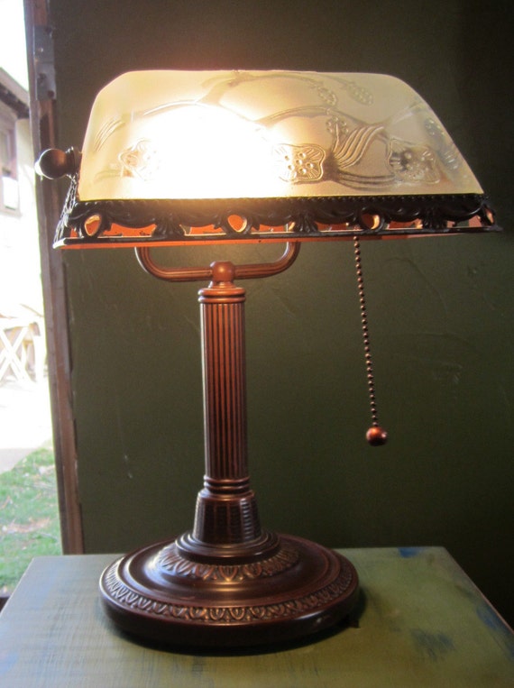 Vintage BANKER'S Desk LAMP Clear Glass by FunAndVintageFinds