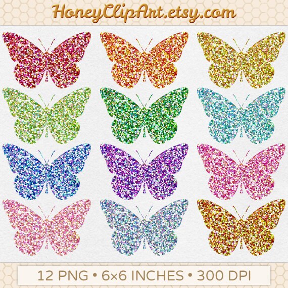 Glitter Butterfly Clip Art Sparkly Digital by HoneyClipArt