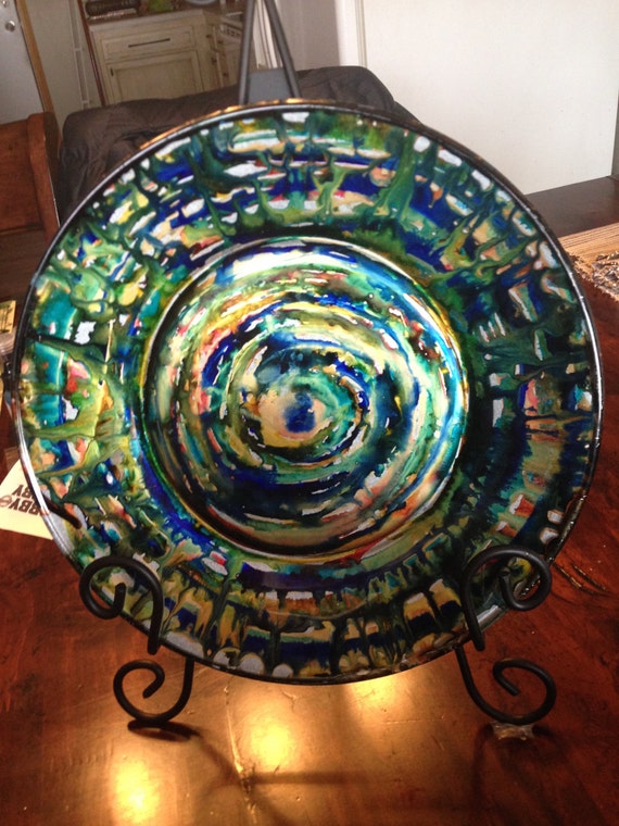 Hand painted glass decorative plate alcohol by TextureHomeDecor