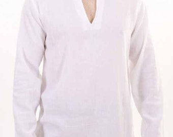 Mens Nehru collar Short Kurta Shirt in Linen.