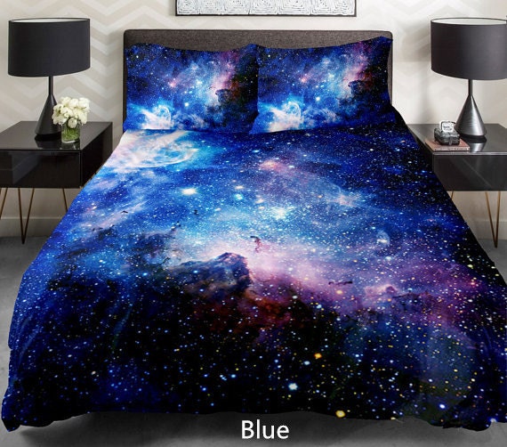 Blue galaxy bedding set green galaxy duvet cover von Tbedding