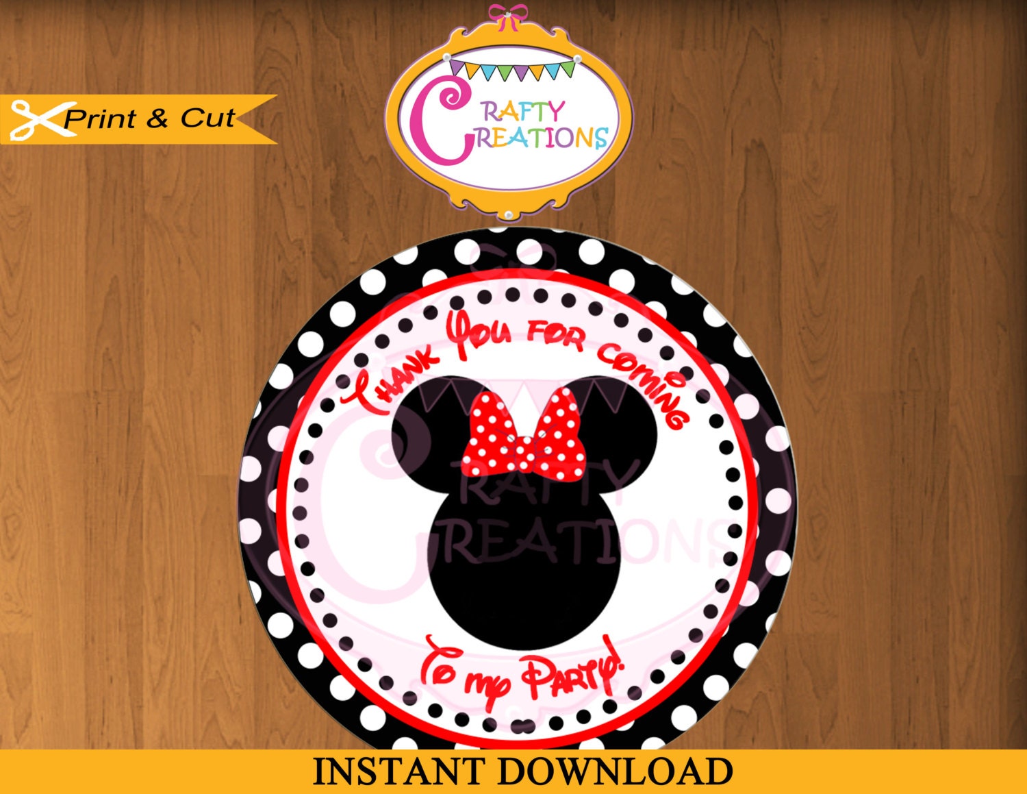 minnie mouse red favor tags sticker party tags thank you