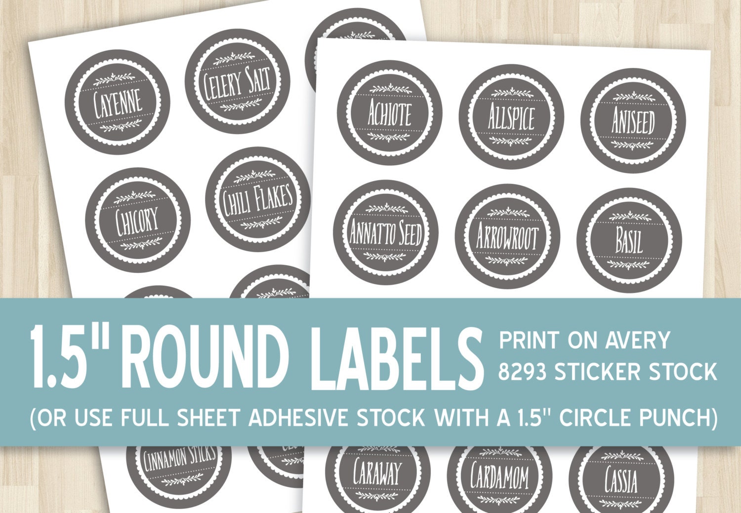 15 printable spice labels round circle sticker