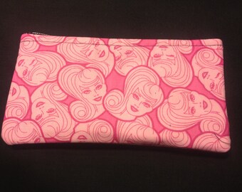 Vintage Barbie on Pink Pencil Case/ Zipper Pouch - #166