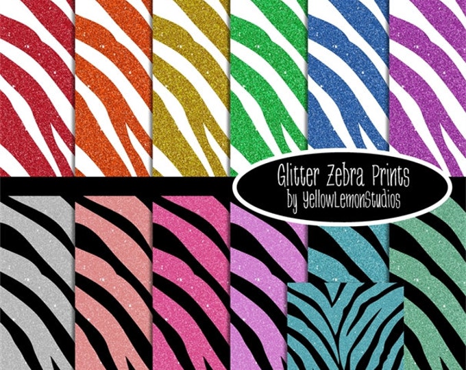 Animal print "GLITTER ZEBRA" glitter animal prints, pink, blue, turquoise, yellow, orange, grey, black, green, purple, glitter, zebra,
