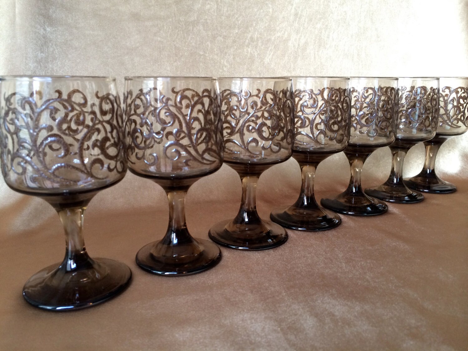 Brown Wine Glasses Libbey Prado Brown Scroll Retro