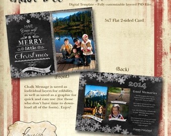 INSTANT DOWNLOAD - 5x7 Chalkboard Christmas Card Photoshop template - Chalk Tree Year in Review