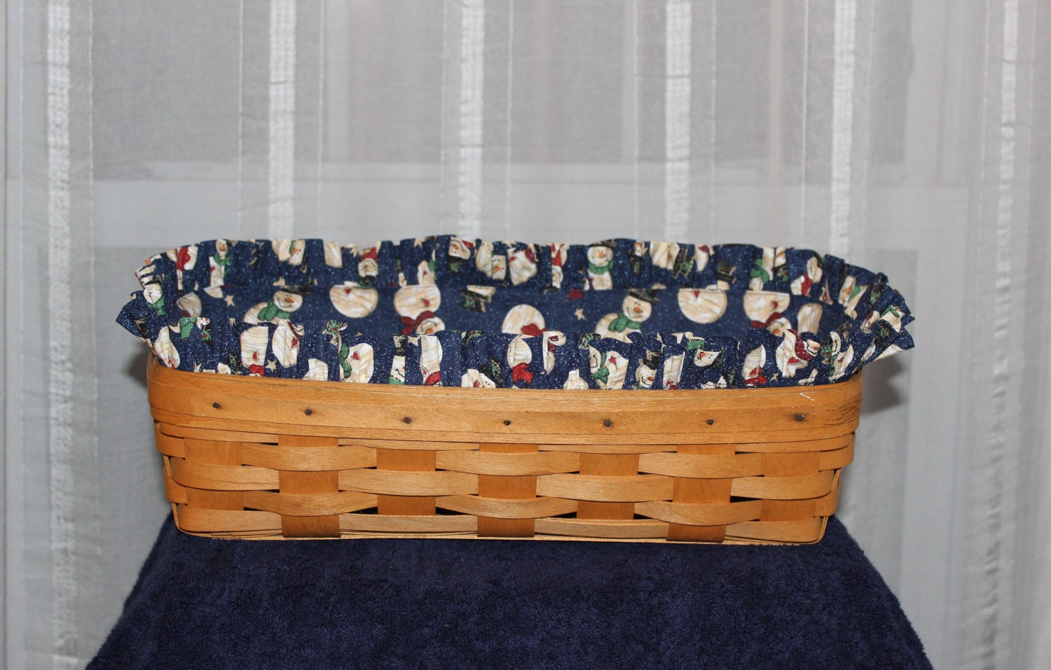 Longaberger Bread Basket Liner Navy Blue with Snowmen Basket