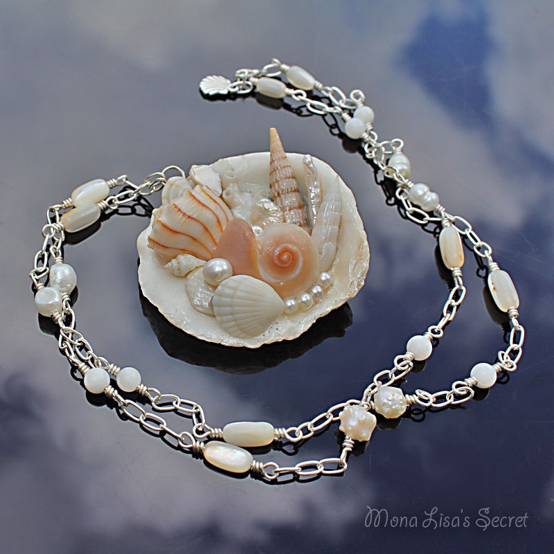 Long Seashell Necklace Mosaic Seashell Pendant Mermaid